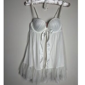 Victoria's Secret Babydoll Cami Top 34B Coquette Lingerie Bridal Tulle Mesh